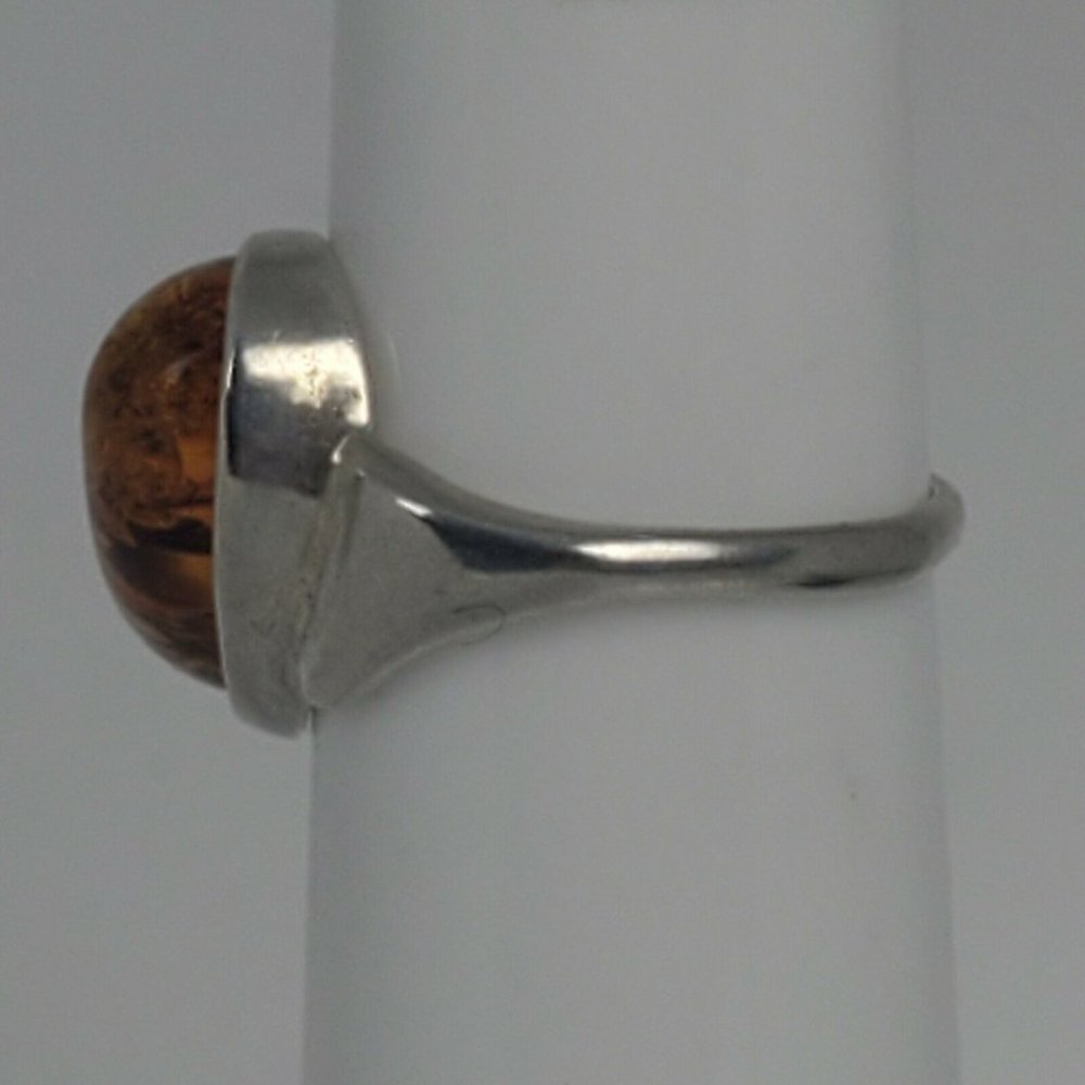 Vtg Sterling Silver SOLD Cognac Honey Amber Ring - Picture 3 of 11
